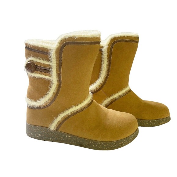 EARTH ORIGINS Boots Mid Calf Suede Leather Faux Fur sz 7.5 - Picture 1 of 7